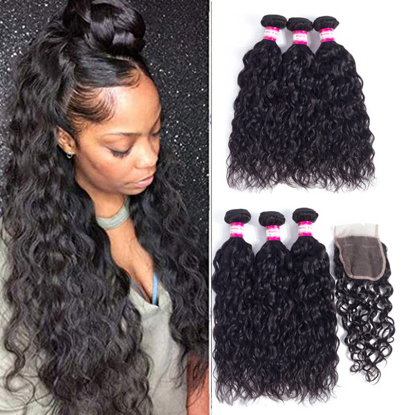 Brazilian Water Weave Bundles Unprocessed human hair bundles with closure free part Brazilian Human hair extension