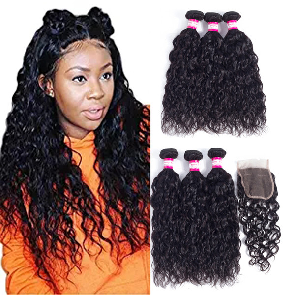 8A Water Wave Hair With 4*4 Closure Natural color Human Hair Bundles With Closure Brazilian Water Human Hair Extensions