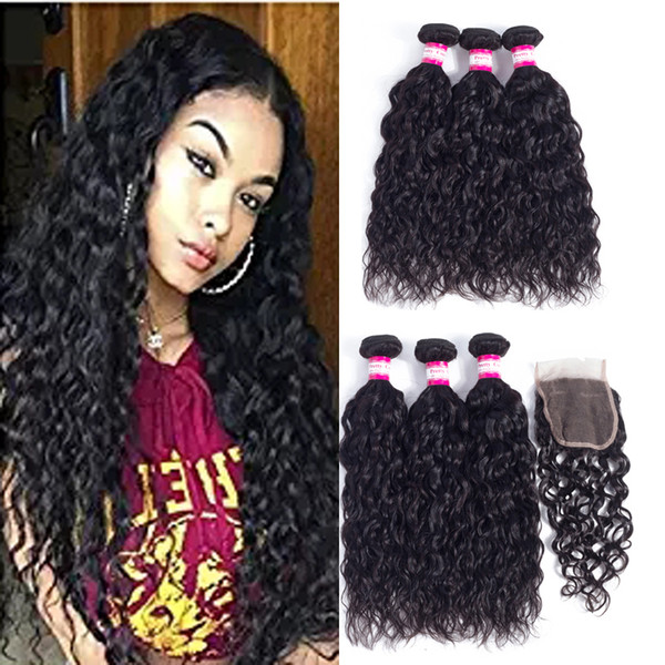 8A Brazilian water Hair Bundles With 4x4 lace Closure Virgin Brazillian water Hair with closure Brazillian water Virgin Hair Weave