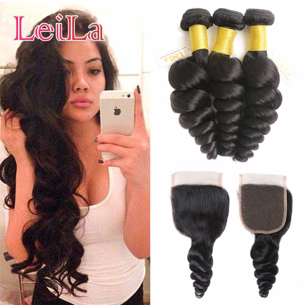 Loose Wave Hair Brazilian Hair Weave 3 Bundles With Lace Closure Cheap Hair Extensions Free Part Lace Closures