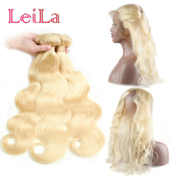 613 blonde bundles with 360 frontal closure human hair brazilian body wave bundles with frontal leila ombre bundles with closure