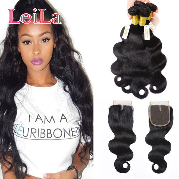 Brazilian Hair 3 Bundles with Lace closure 4pieces Unprocessed Human Hair Remy Hair Weaves Body Wavy Buy bundels Get Closure