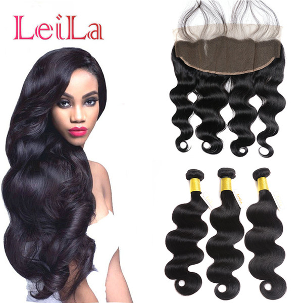 Peruvian13x4 Lace Frontal Closure With Bundles Cheap 7A Body Wave Virgin Hair 4 Pieces Human Hair With Lace Frontal Closure