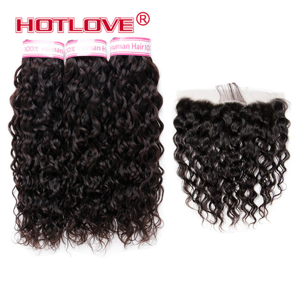 Brazilian Water Wave Hiar 3 Bundles Human Hair Weave With 13*4 Lace Frontal Virgin Hair 