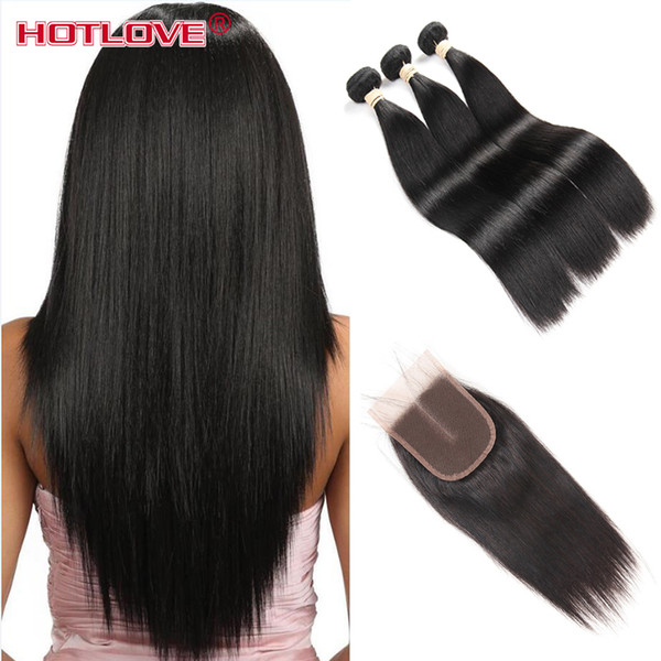 Hotlove Human Hair Bundles with Closure Malaysian Virgin Straight 3 Bundles with Closure 3 Wavy Part Great Quality Cheeap Weft 325g-350g/Lot