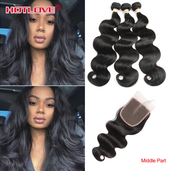 Indian Hair Weave 3 Bundles With Closure 8A India Virgin Hair Body Wave With Lace Closure HOTLOVE Hair Wholesale 