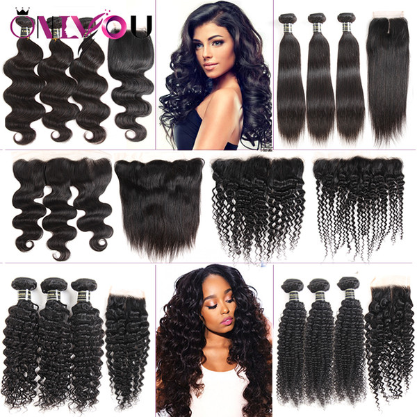 Cheap Brazilian Virgin Hair Lace Frontal Bundles 9a Grade Peruvian Human Hair Extensions Deep Wave Curly Hair Weaves Closure with 3 Bundles