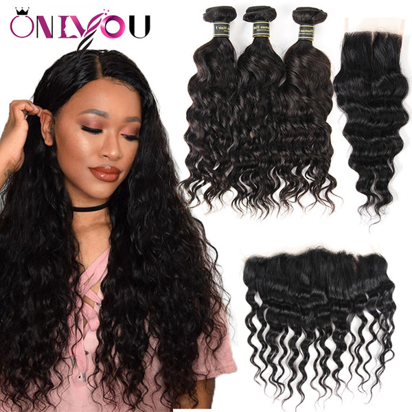 Unprocessed Brazilian Virgin Hair Bundle Deals Water Wave Human Hair with Closure Natural Wave Hair Bundles with Lace Frontal Weaves Closure