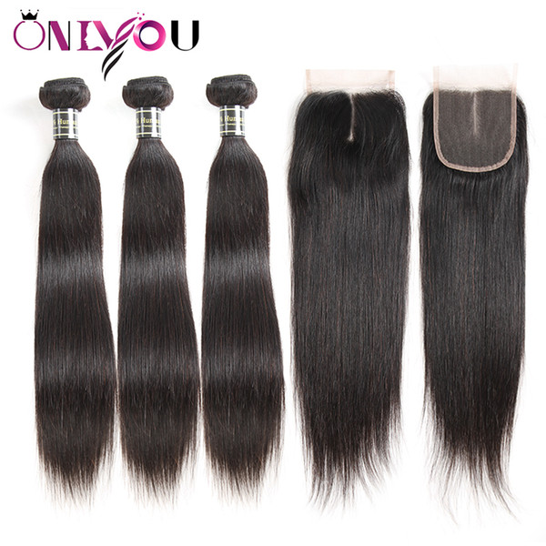 Brazilian Straight Virgin Human Hair Bundles 3 Bundles with 4x4 Top Lace Closure Cheap Wet Weave Remy Human Hair Extensions Drop 