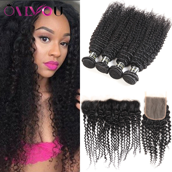 Mongolian Kinky Curly Human Hair Weave 4 Bundles with 4x4 Lace Closure and 13x4 Lace Frontal Bundles Cheap Hair Extensions Wholesale Deals