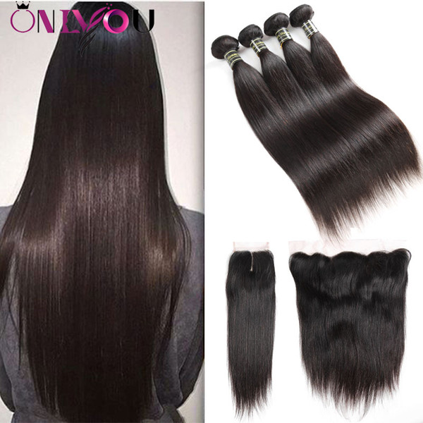 Wholesale 9a Raw Indian Virgin Hair Soft Straight Bundles with Closure Cheap Human Hair Weaves Bundles with Frontal Ear to Ear Lace Closure