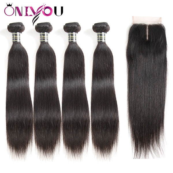 Hot Raw Indian Virgin Hair Straight Human Hair Weave Bundles with 4x4 Lace Closure Soft Cheap and Remy Human Hair Extensions Drop 