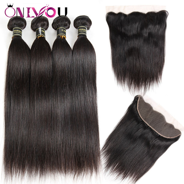 9a Grade Peruvian Human Hair Weave Bundles with Frontal Cheap Brazilian Straight Virgin Hair Extensions Raw Indian Hair Wefts with Closure