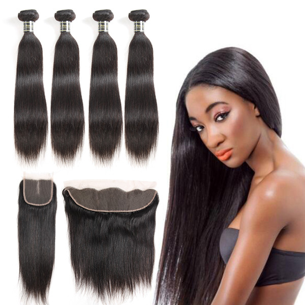 Onlyou Hair Straight Peruvian Human Hair Bundles with Closure Kinky Curly Deep Body Wave Hair Extensions Top Lace Frontal and Bundles Black