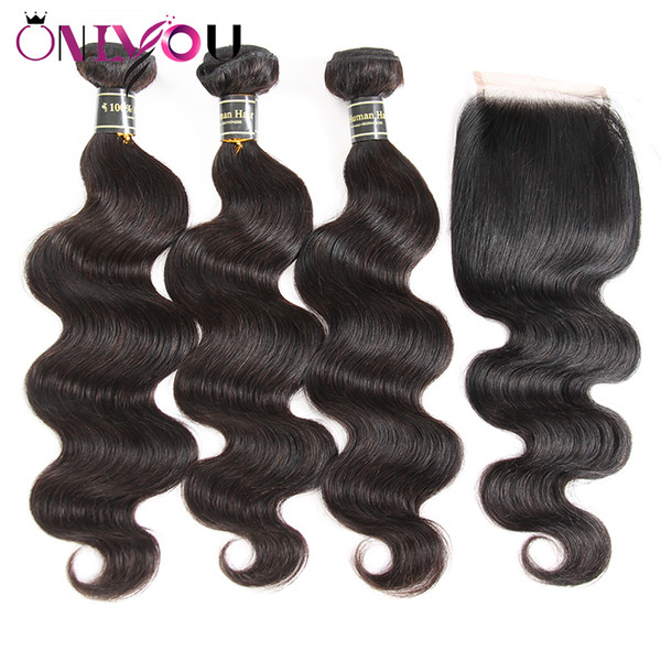 Brazilan Virgin Hair Body Wave Human Hair Weave Bundles with Closure 3 Bundles Brazilian Virgin Hair Bundle Deals with Lace Closure Weaves