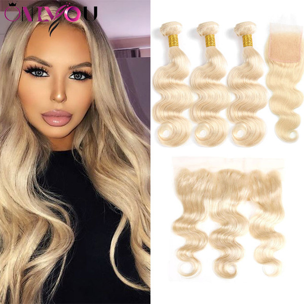 9a 613 Blonde Straight Human Hair Bundles with Lace Frontal Brazilian Peruvian Virgin Hair Bundles with Closures Body Wave Hair Extensions