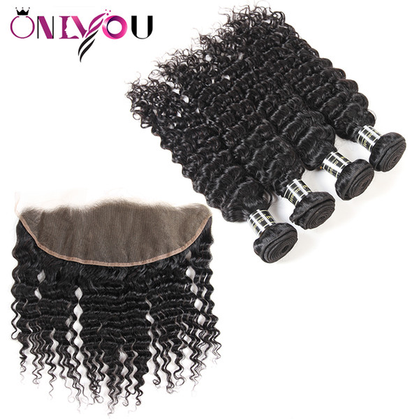 Wholesale Raw Indain Hair Deep Wave Human Hair Bundles with Frontal Ear to Ear Soft Deep Wave Remy Hair Extensions Bundles Factory Deal