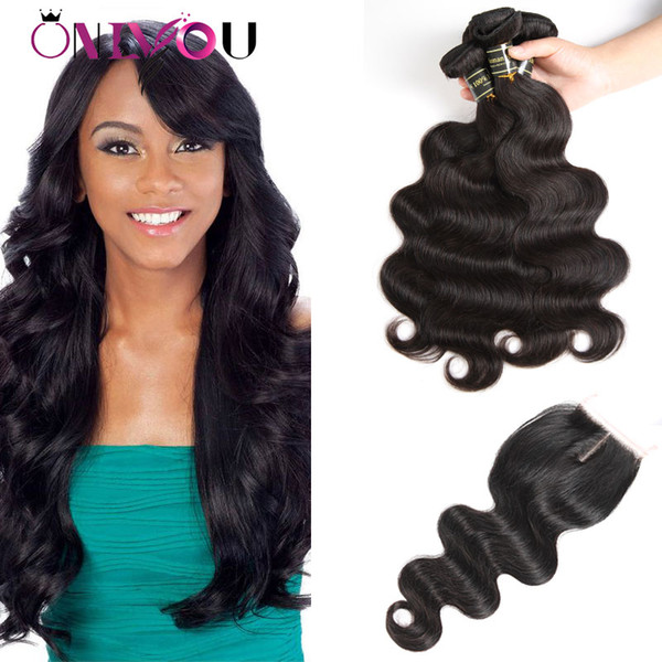 9a Malaysian Virgin Hair Extensions Body Wave Human Hair Bundles with Closure Soft Body Wave 3 Weaves Bundles with 4x4 Middle Part Closure