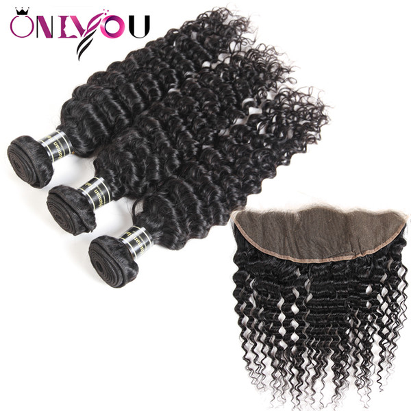 Raw Indian Virgin Human Hair Deep Wave Bundles with Frontal Brazilian Deep Wave Hair Extensions China Virgin Remy Curly Hair Weaves Supplies