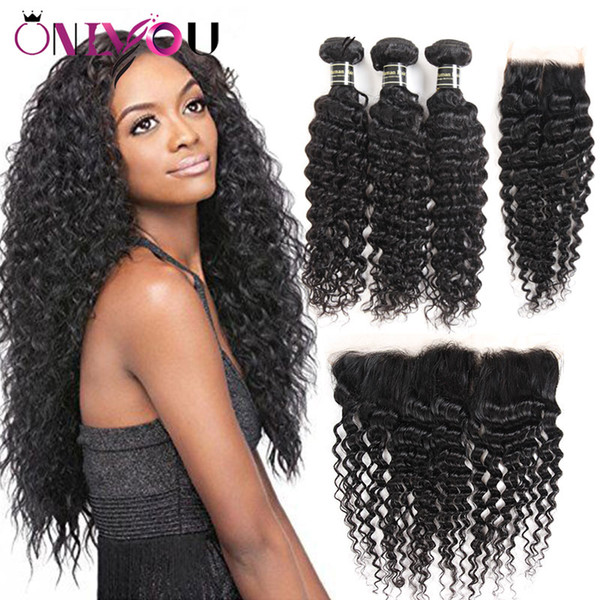 Onlyou Human Hair Brazilian Virgin Hair Deep Wave 3 Bundles With 4x4 Or 13x4 Lace Frontal Closure Unprocessed Human Hair Wefts With Closure