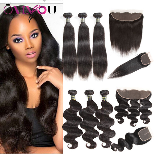 Mink Brazilian Straight Body Wave Human Hair 3 Weaves Bundles with 4*4 or 13*4 Lace Frontal Cheap Brazilian Virgin Hair Wefts with Closure