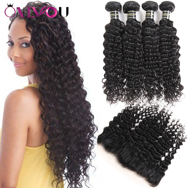 Mink Brazilian Virgin Hair Extensions 4 Deep Curly Bundles with Closure Deep Wave Bundles with Frontal Unprocessed Human Hair Weaves Closure