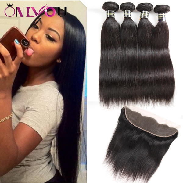 Hot Selling Onlyou Hair Products Unprocessed Peruvian Virgin Hair Straight Human Hair Weave Bundles with Frontal Weaves Closure