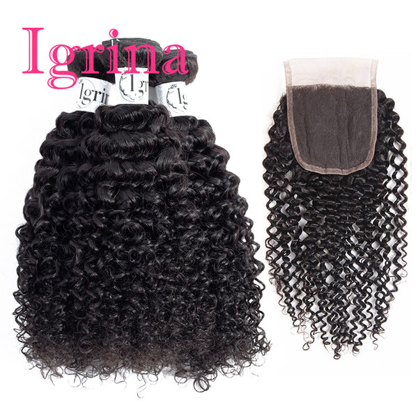 Igrina Raw Indian Curly Virgin Hair 3 Bundles With 4x4 Lace Closure Unprocessed Good Cheap Weave Remy Wet And Wavy Human Hair Extensions