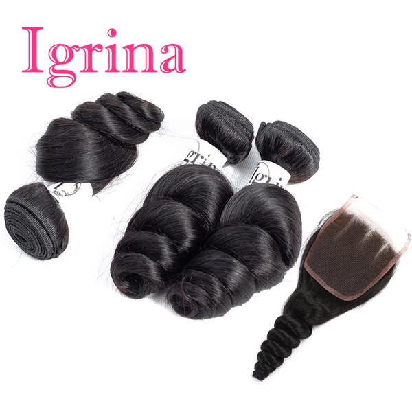 Igrina Tight Malaysian Virgin Hair Loose Wave 3 Bundles With 4x4 Lace Closure Good Cheap Weave Wet And Wavy Human Hair Extensions