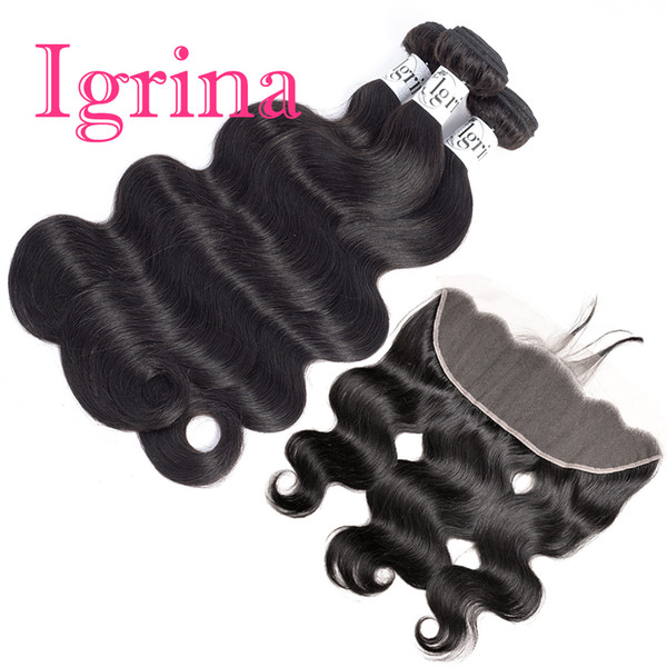 Igrina Peruvian Virgin Hair Body Wave 3 Bundles With 13x4 Inch Lace Frontal Closure Weave Human Hair Bundles With Closure With Baby Hair