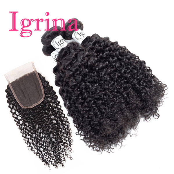 Igrina Malaysian Curly Virgin Hair 4 Bundles With 4x4 Top Lace Closure Unprocessed Good Cheap Weave Remy Wet And Wavy Human Hair Extensions