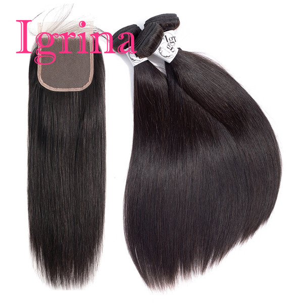 Igrina Indian Virgin Hair Straight 3 Bundles With 4x4 Top Lace Closure 100% Unprocessed Good Cheap Weave Remy Human Hair Extensions