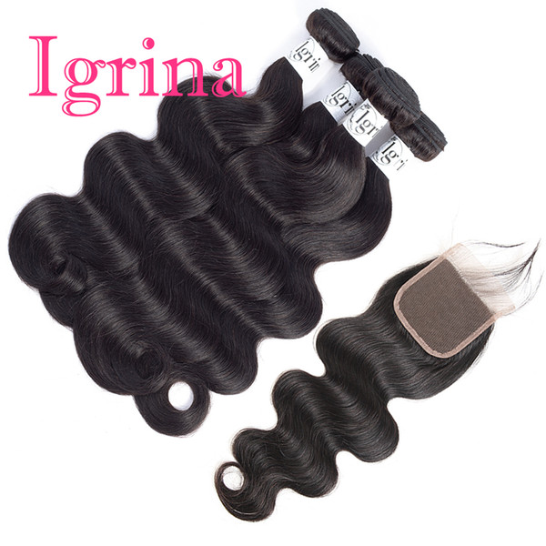 Igrina Peruvian Virgin Hair Body Wave 4 Bundles With Lace Closure Good Cheap Weave Wet And Wavy Human Hair Extensions With 4x4 Closure