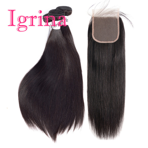 Igrina 8A Brazilian Virgin Straight Of Human Hair 3Bundles With Lace Closure 4x4 Free Part Wet And Wavy Human Hair Bundles With Closure