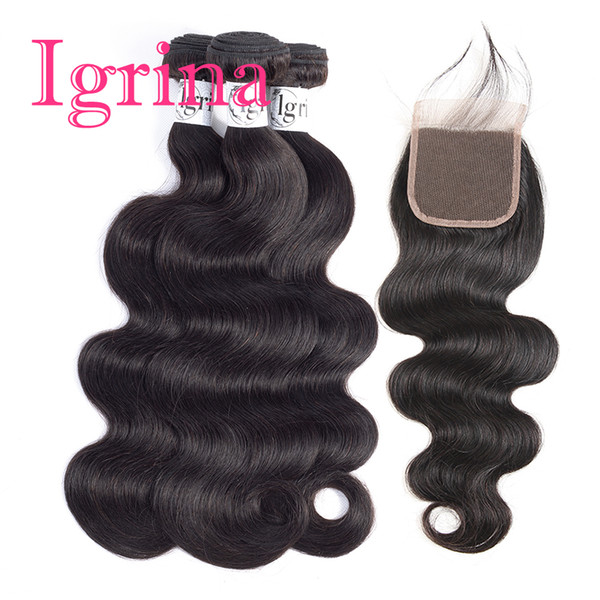 Igrina Tight Malaysian Virgin Hair Body Wave 3 Bundles With 4x4 Lace Closure Good Cheap Weave Remy Wet And Wavy Human Hair Extensions