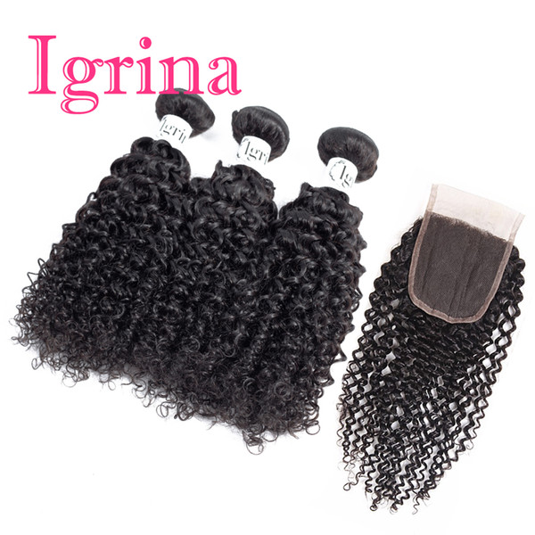 Igrina Malaysian Curly Virgin Hair 3 Bundles With 4x4 Lace Closure Unprocessed Good Cheap Weave Remy Wet And Wavy Human Hair Extensions