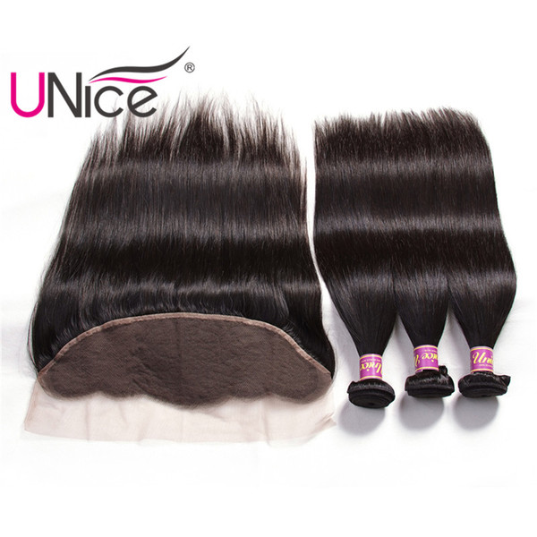 UNice Hair Malaysian Straight Virgin Ear to Ear Lace Frontal and Bundles Human Hair Bundles With 13x4 Lace Closure Frontal Remy Hair Weave