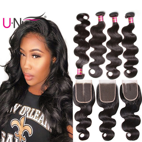 UNice Hair Peruvian Body Wave 4 Bundles With Closure Human Hair Bundles With Lace Closure 100% Human Hair Extensions Wholesale Bulk Cheap