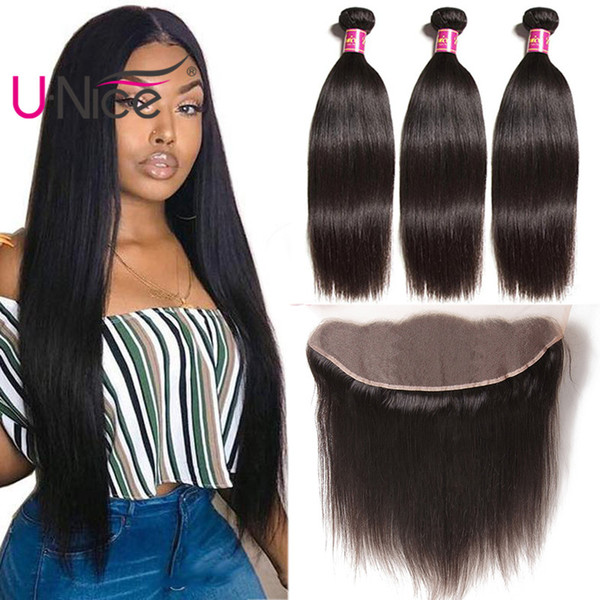 UNice Hair Virgin Brazilian Straight Human Hair Bundles With Lace Frontal Human Hair Weave Closure Frontal with Bundles Wholesale Cheap Bulk