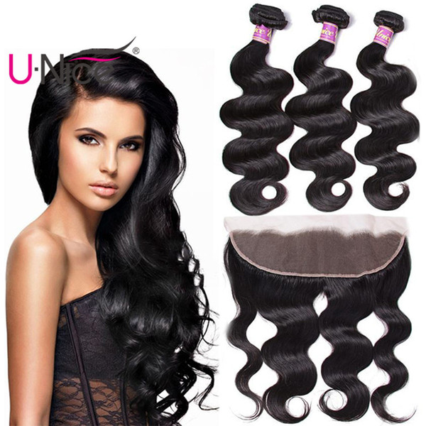 UNice Hair Virgin Peruvian Body Wave Bundles with Lace Closure 3 Bundles with Lace Frontal Ear to Ear Remy Human Hair Wholesale Bulk