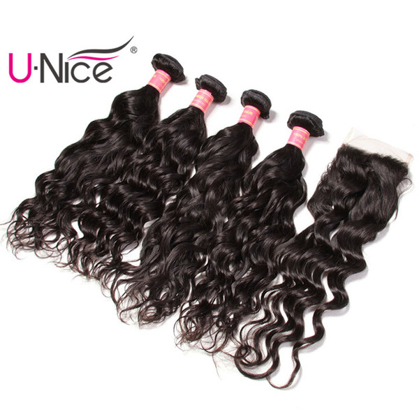 UNice Hair Virgin 8A Peruvian Natural Wave 4 Bundles With Free Part Closure Human Hair Extensions Remy Hair Weave Bundles With Closure Cheap