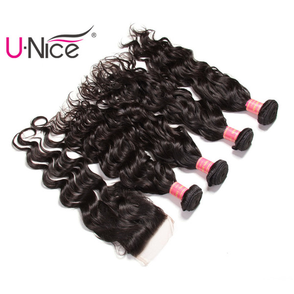 UNice Hair Wholesale Virgin Malaysian Natural Wave Bundles With Free Part Closure Human Hair Extensions Remy Hair Weave Bundles With Closure