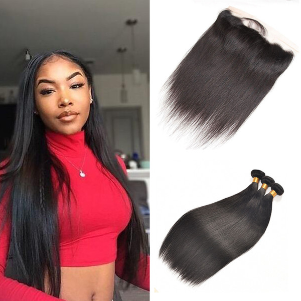 Cuticle Aligned Straight Virgin Human Hair Bundles With 13x4 Lace Closure 100 Unprocessed Straight Remy Human Hair Bundles With Closure