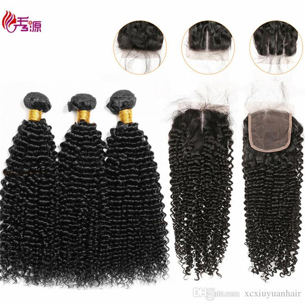 Xiuyuan Cuticle Aligned Kinky Curly Virgin Remy Human Hair Bundles With Frontal Brazilian Virgin Hair Bundles With 4x4 Closure