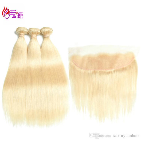 Xiuyuan 613 100% Remy Human Hair Bundles With Closure Straight 613 Blonde Bundles With 13x4 Closure Grade Virgin Hair