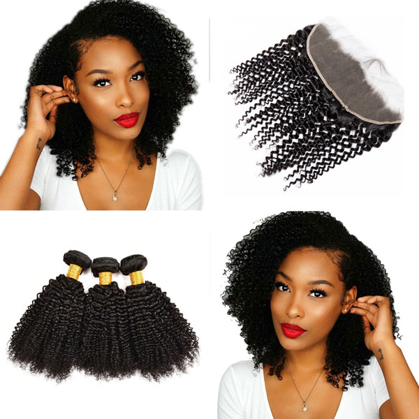 Cuticle Aligned Hair Bundles With Closure Grade Virgin Hair Kinky Curly Remy Human Hair Bundles With Ear To Ear Closure