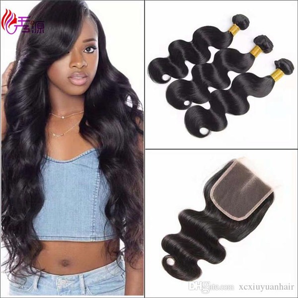 Xiuyuan Cuticle Aligned Body Wave Virgin Remy Human Hair Bundles With 4x4 Frontal Brazilian Virgin Human Hair Bundles With Closure