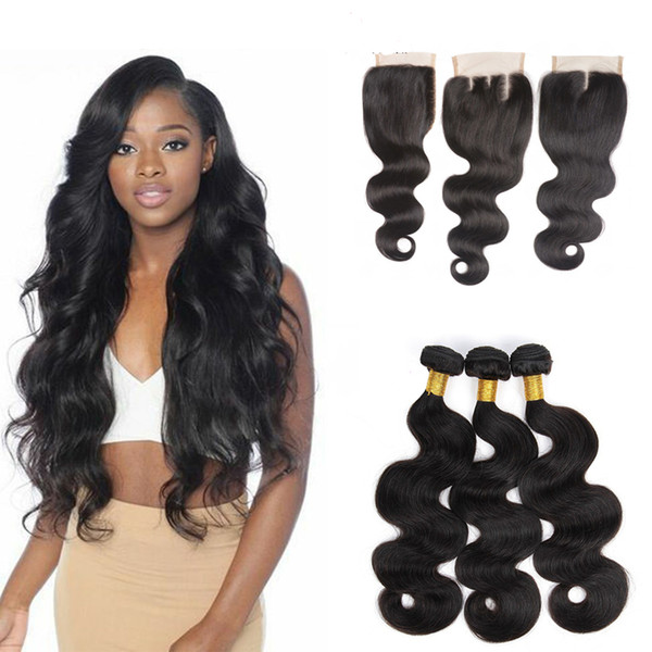 Body Wave Virgin Remy Human Hair Bundles With Closure Cuticle Aligned 100 Unprocessed Grade Virgin Human Hair Bundles With Top Lace Closure