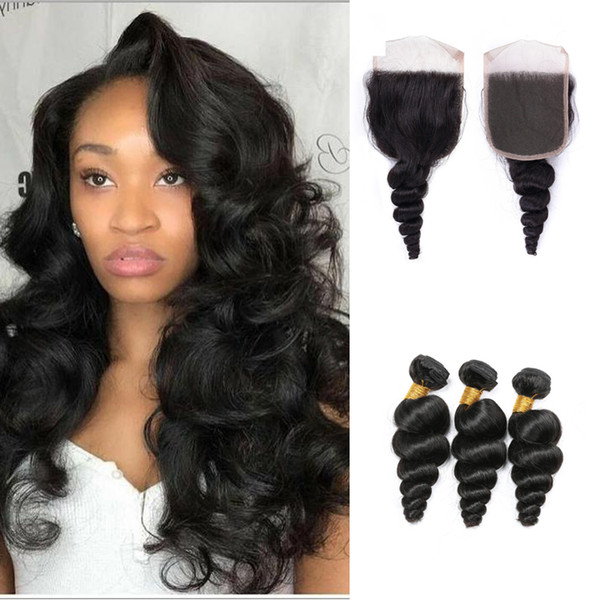 Loose Wave Remy Human Hair Bundles With Frontal Cuticle Aligned Loose Wave Virgin Human Hair Bundles With 4x4 Lace Closure