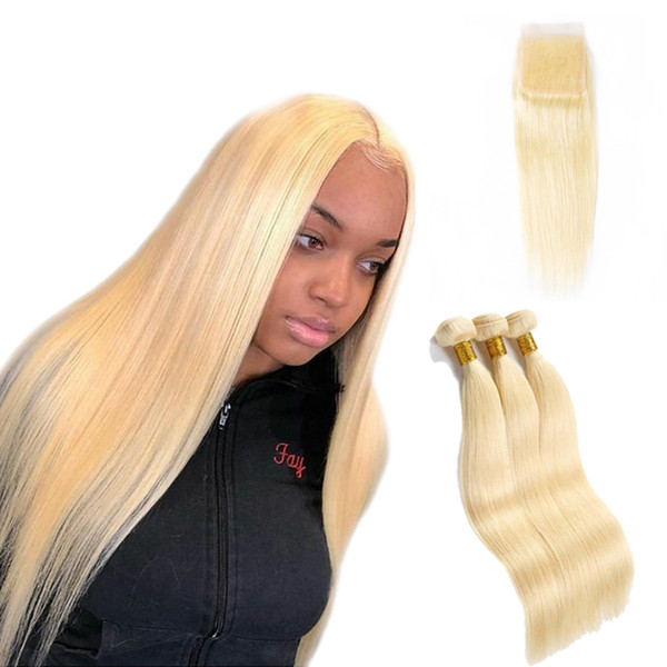 613 Blonde Human Hair Bundles With Closure Straight Honey Blonde Remy Human Hair Bundles With 13x4 Lace Frontal